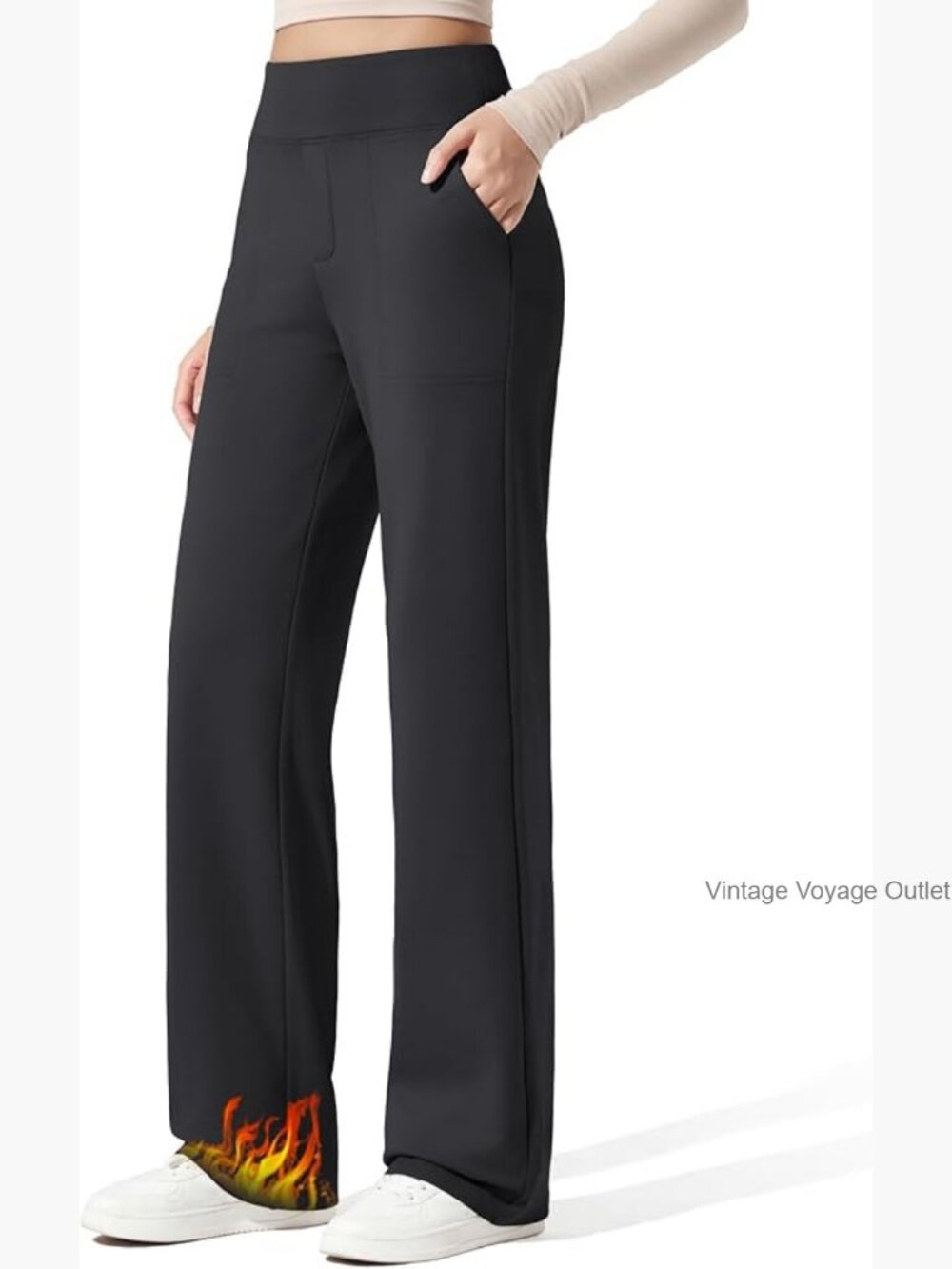 Fleece Lined Wide Leg Work Pants with Pockets Thermal Winter Trousers